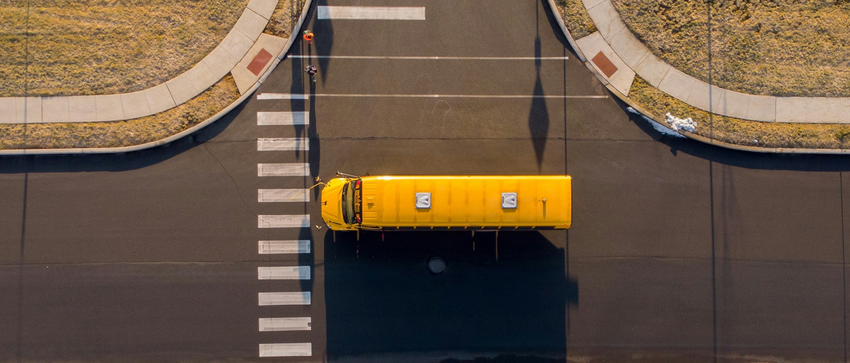 An aerial view of a school bus.